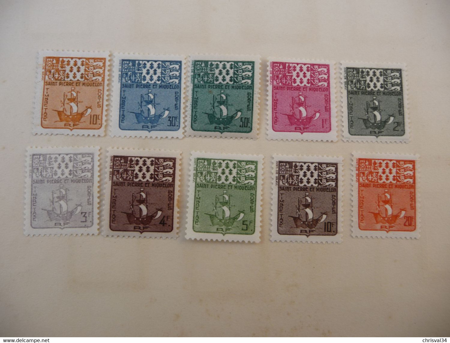 TIMBRES   SPM  TAXE  SERIE  COMPLETE     ANNÉE   1947    N  67  A  76    COTE  17,00   EUROS   NEUFS* - Postage Due
