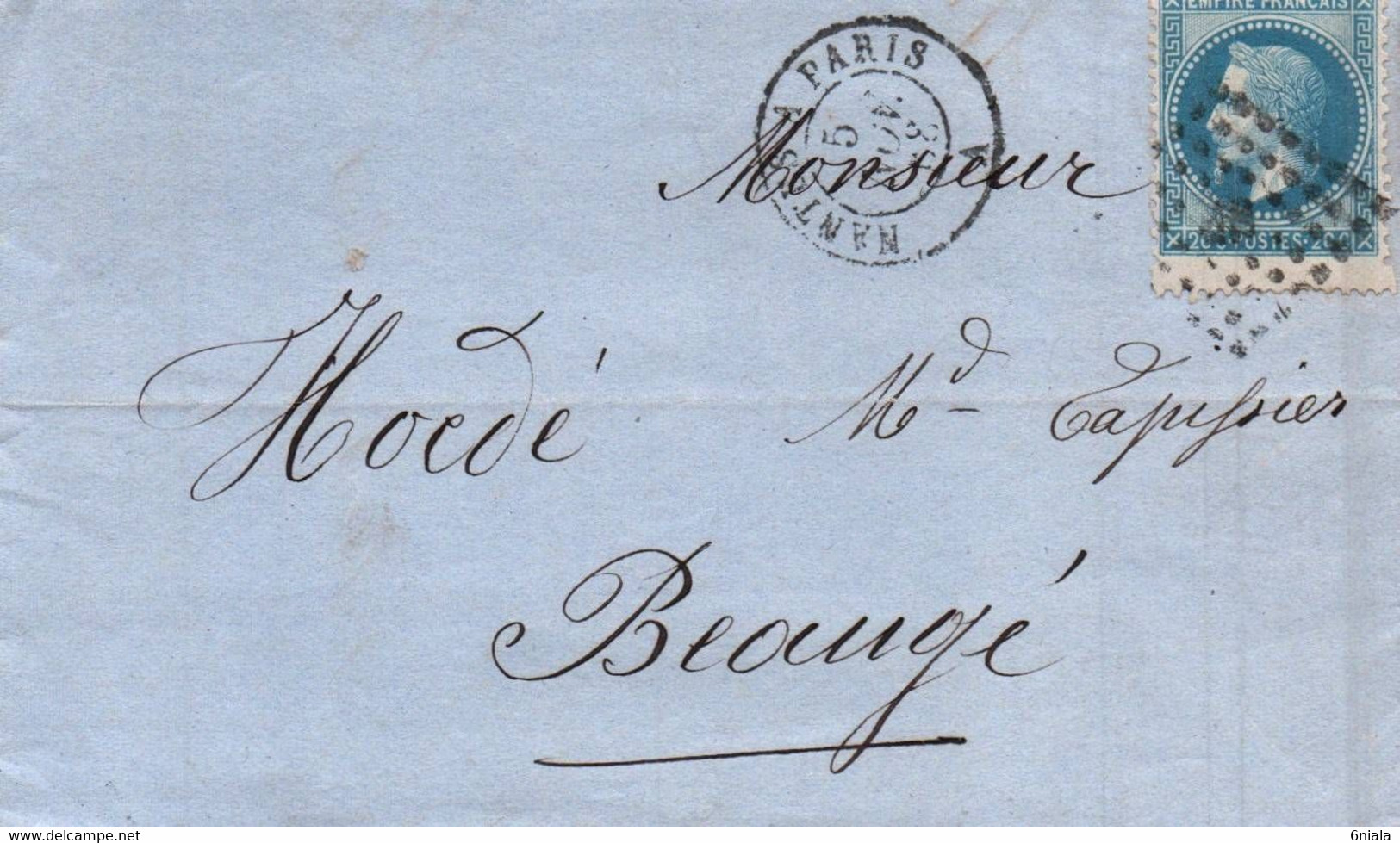 7710 Lecat & Michonet  Rue Poissonnière   NANTES à PARIS    (75) Pour BEAUGE (49)   Octobre 1868  (recto-verso) - 1849-1876: Période Classique