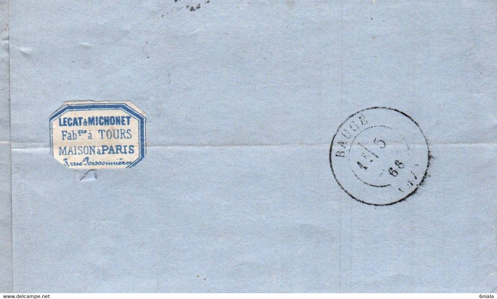 7710 Lecat & Michonet  Rue Poissonnière   NANTES à PARIS    (75) Pour BEAUGE (49)   Octobre 1868  (recto-verso) - 1849-1876: Période Classique