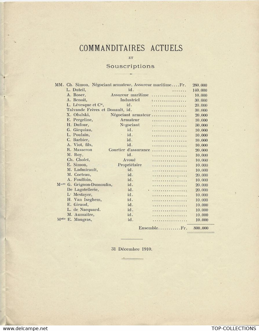 Navigation Commerce Assurance EXCEPTIONNEL DOCUMENT STATUTS Société Assurances Maritimes Nantes 1869 1899 1911 V. SCANS - 1900 – 1949