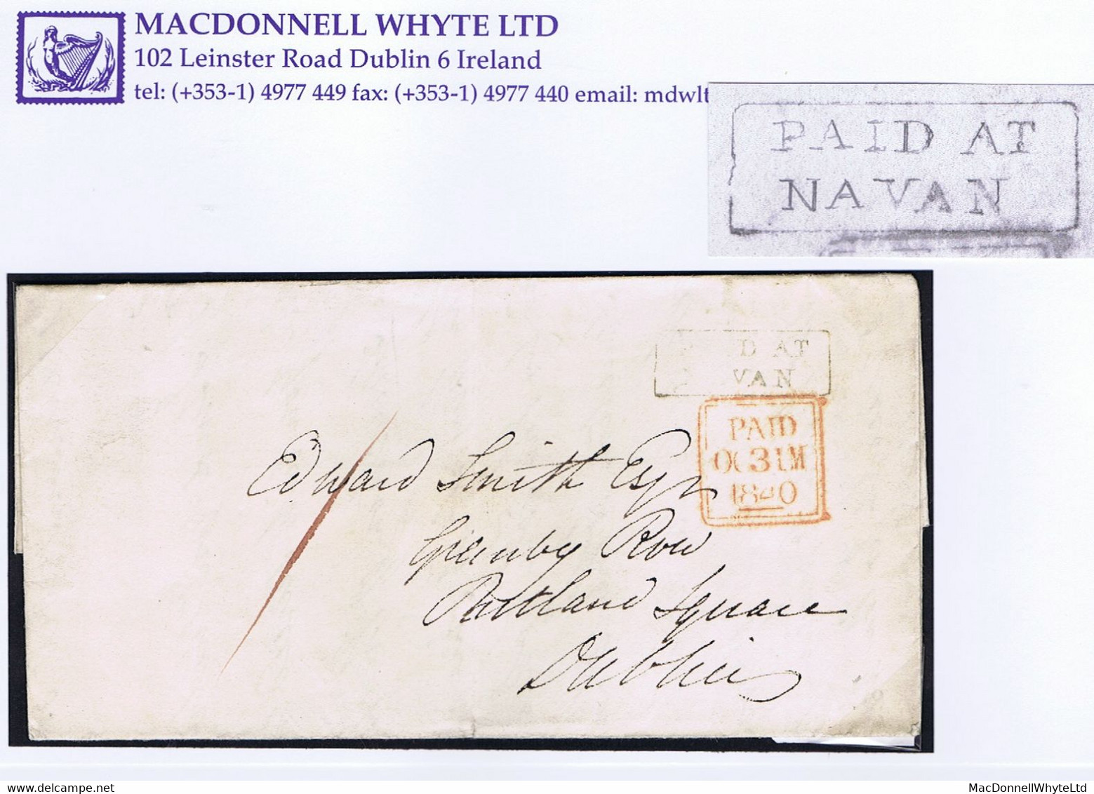 Ireland Meath 1840 Letter Greenmount Oct 30 To Dublin With Boxed PAID AT/NAVAN, Backstamped NAVAN OC 30 1840 - Prefilatelia