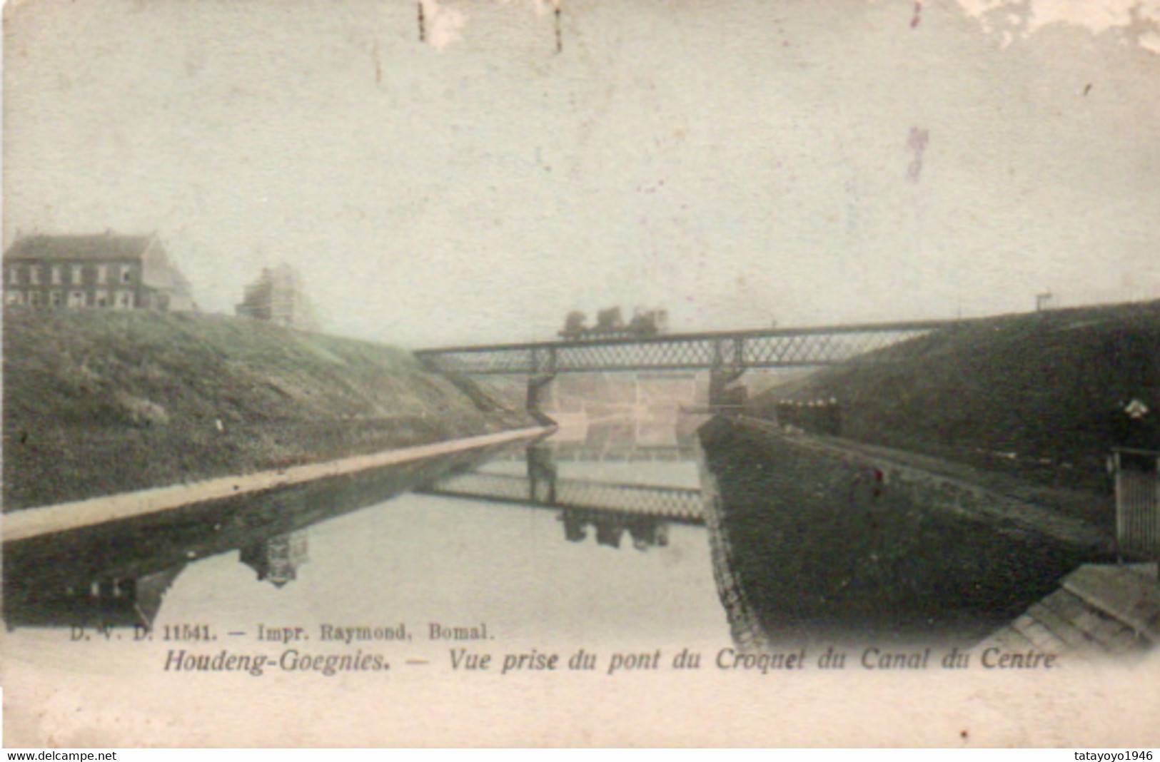 Houdeng-Goegnies Vue Prise Du Pont Du Croquet Du Canal Du Centre Carte Colorisée Voyagé En 1908 - La Louvière