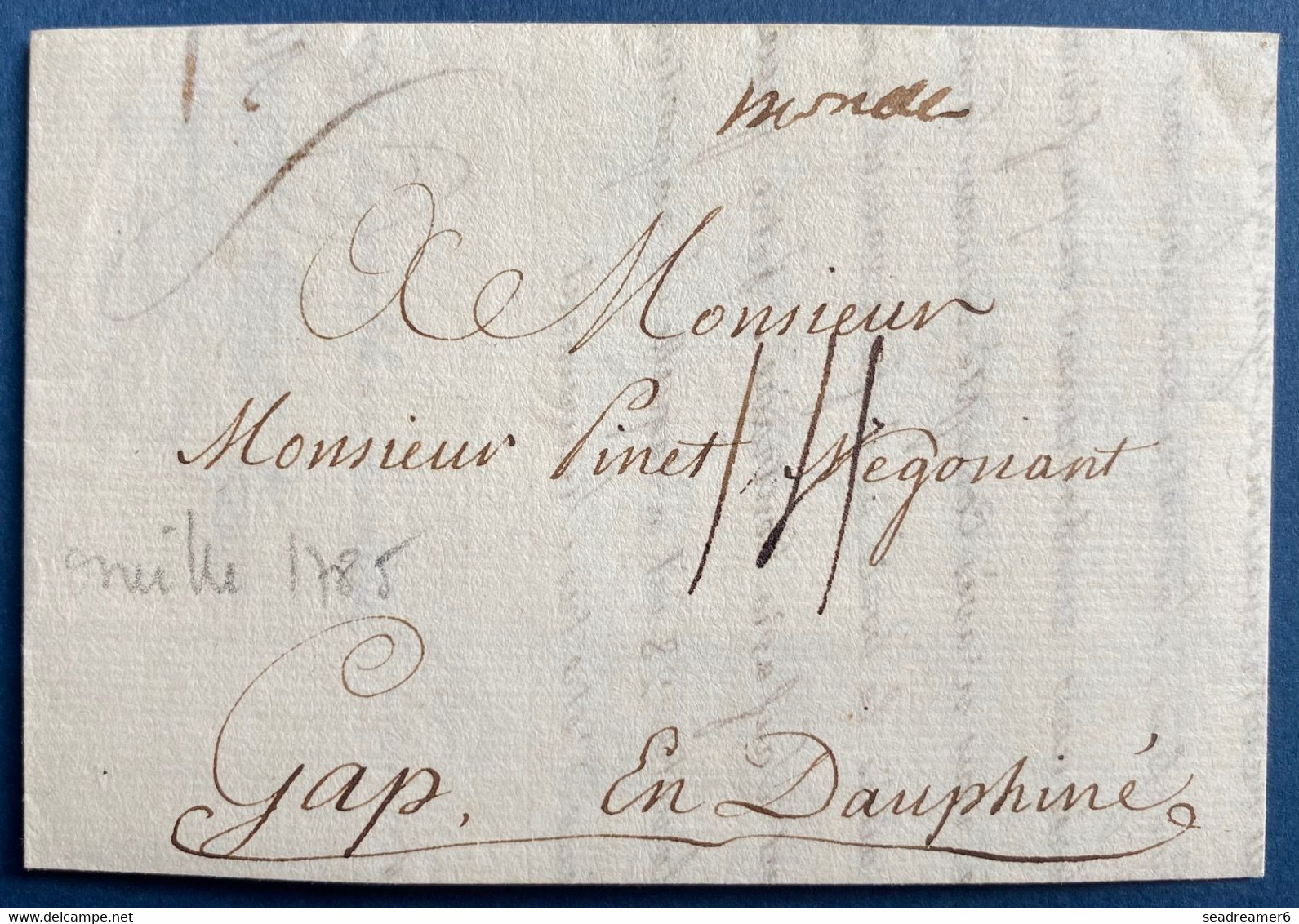 Monaco Lettre De 1785 Ecrite à Oneille Puis Acheminée à MONACO (manuscrit) Pour GAP TTB Et Manuscrite Peu Commune! - ...-1885 Precursores