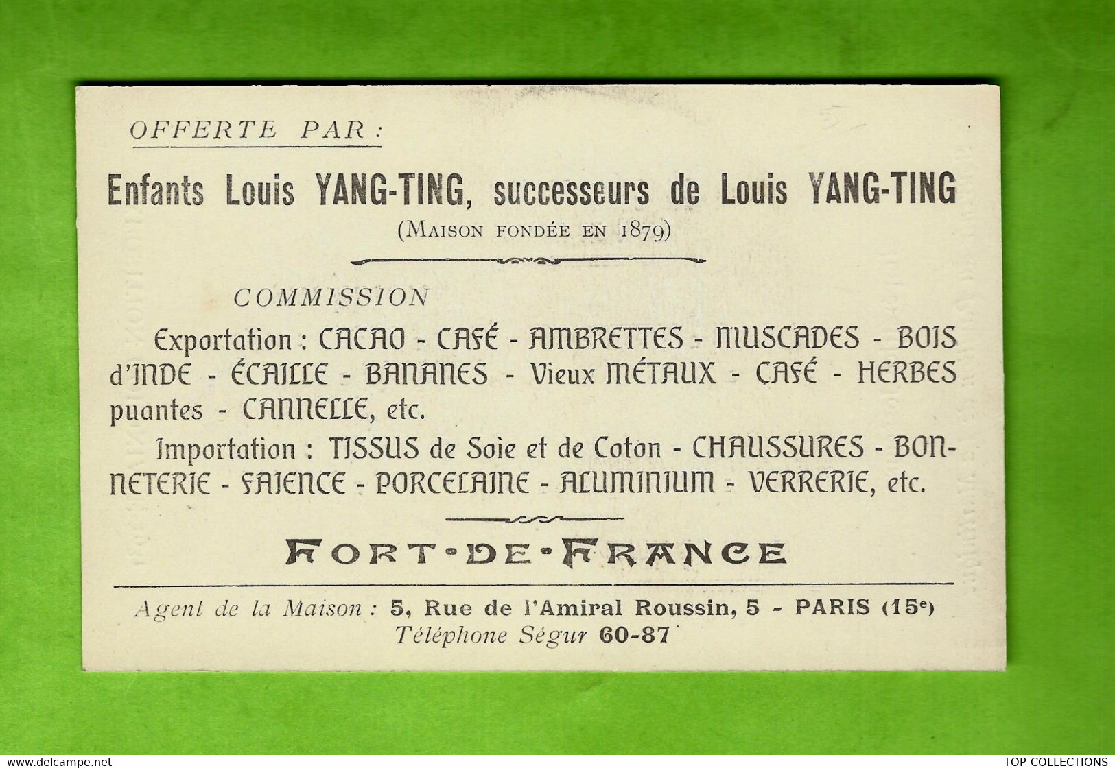 1931 EXPOSITION COLONIALE INTERNATIONALE Paris PUBLICITE FORT DE France MARTINIQUE ENFANTS Louis Yang Ting Import Export - 1800 – 1899