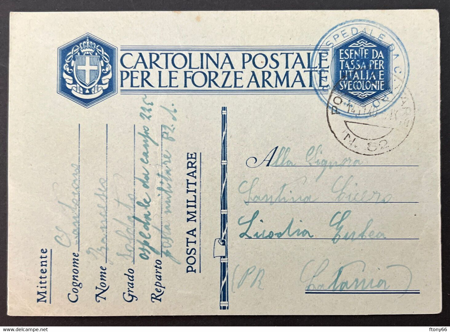 MA22 Cartolina Postale Per Le Forze Armate In Franchigia - Posta Militare Ospedale Da Campo 1940 - Poststempel