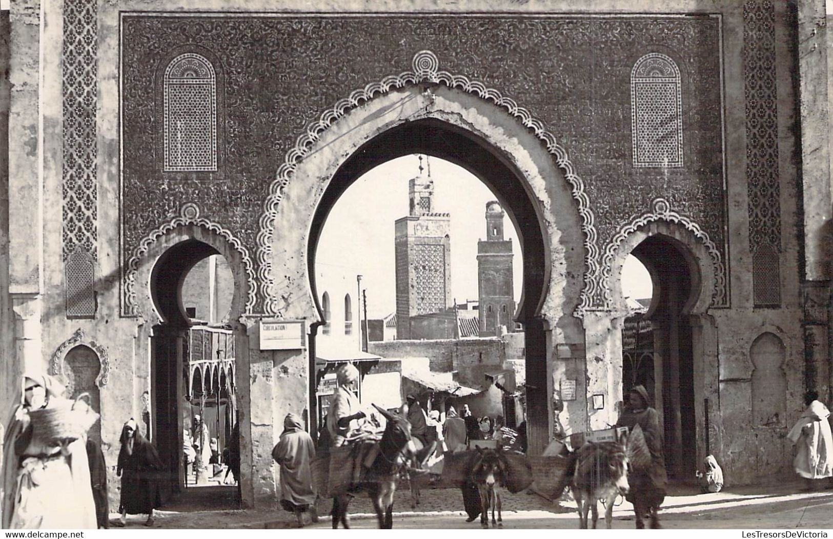 CPA Fez - Carte Photo Bab Bou Jeloud - Photographie - Anes - Marchands - Animé - Fez (Fès)