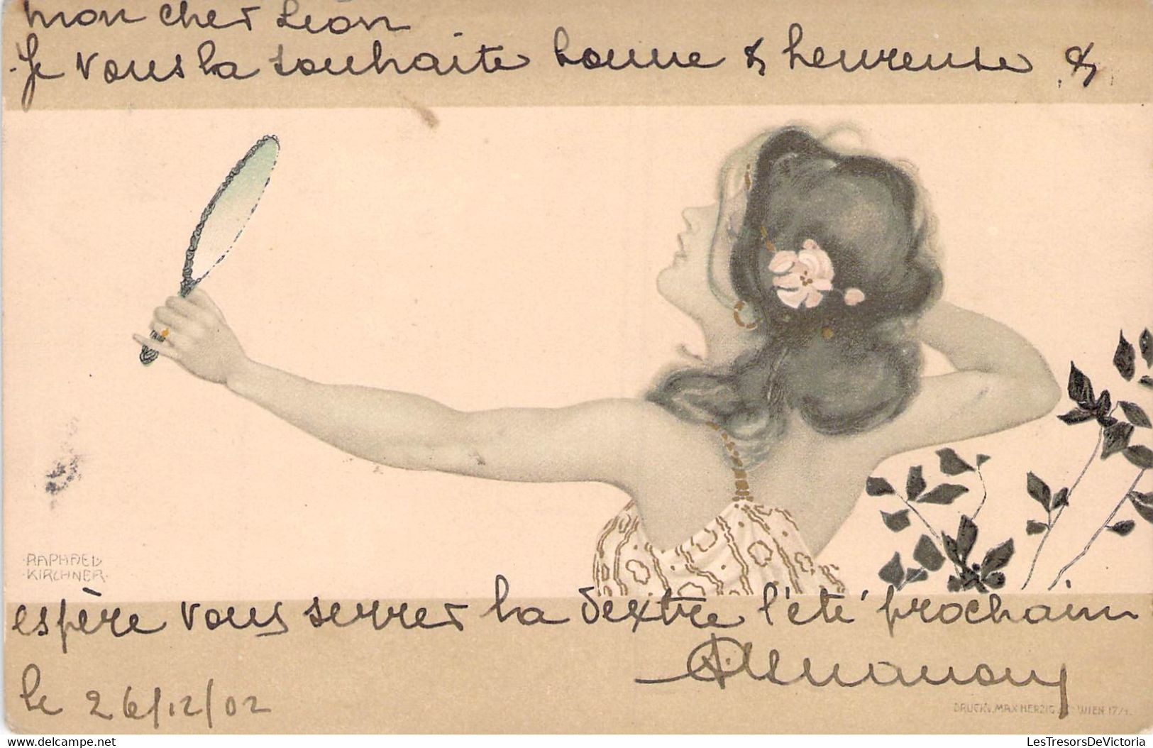 CPA Illustrateur Signé Raphael Kirchner - Femme Tenant Un Miroir - Oblitéré En 1902 - Kirchner, Raphael