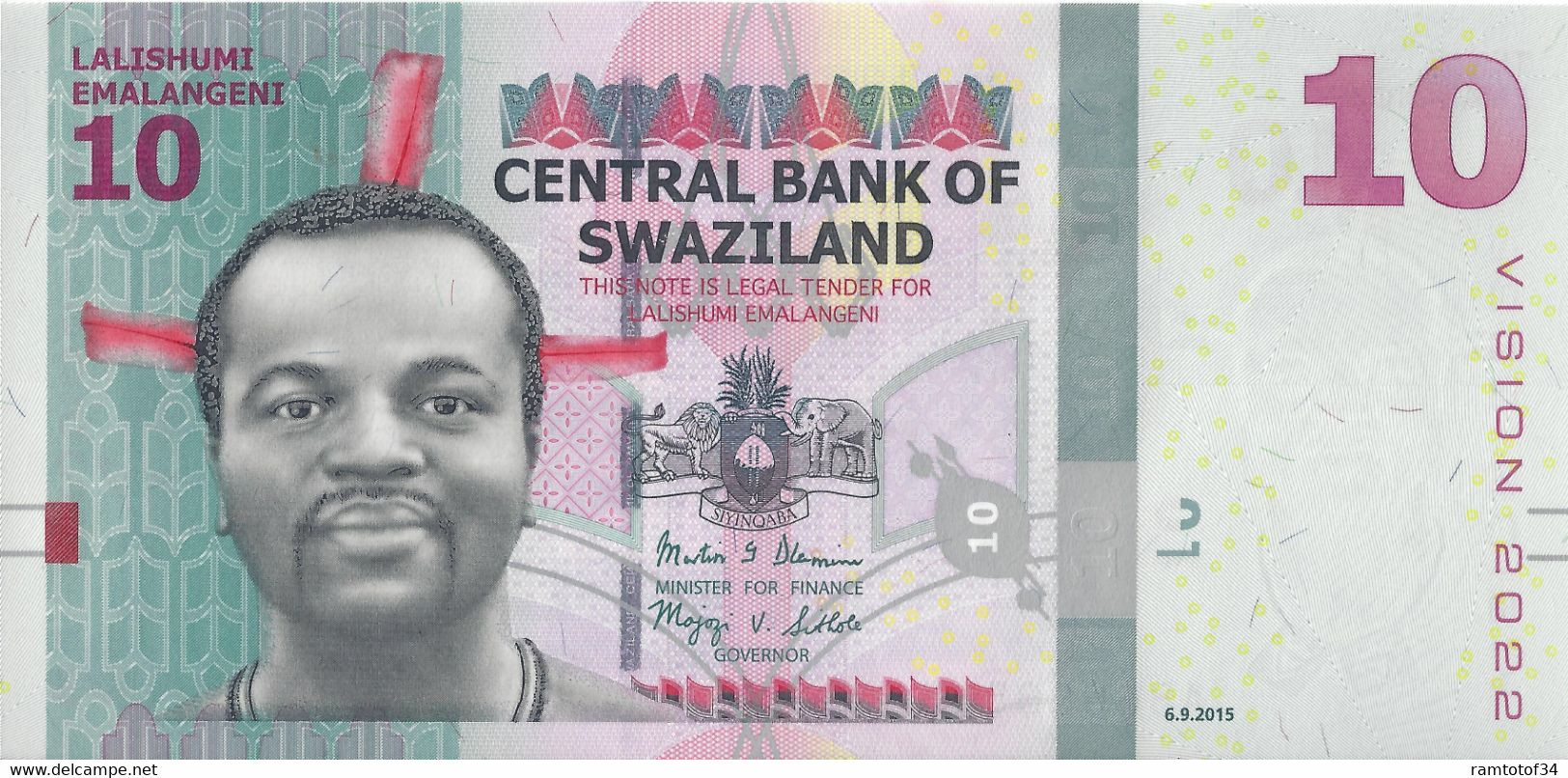 SWAZILAND - 10 Emalangeni (vision 2022) 2015 UNC - Swasiland