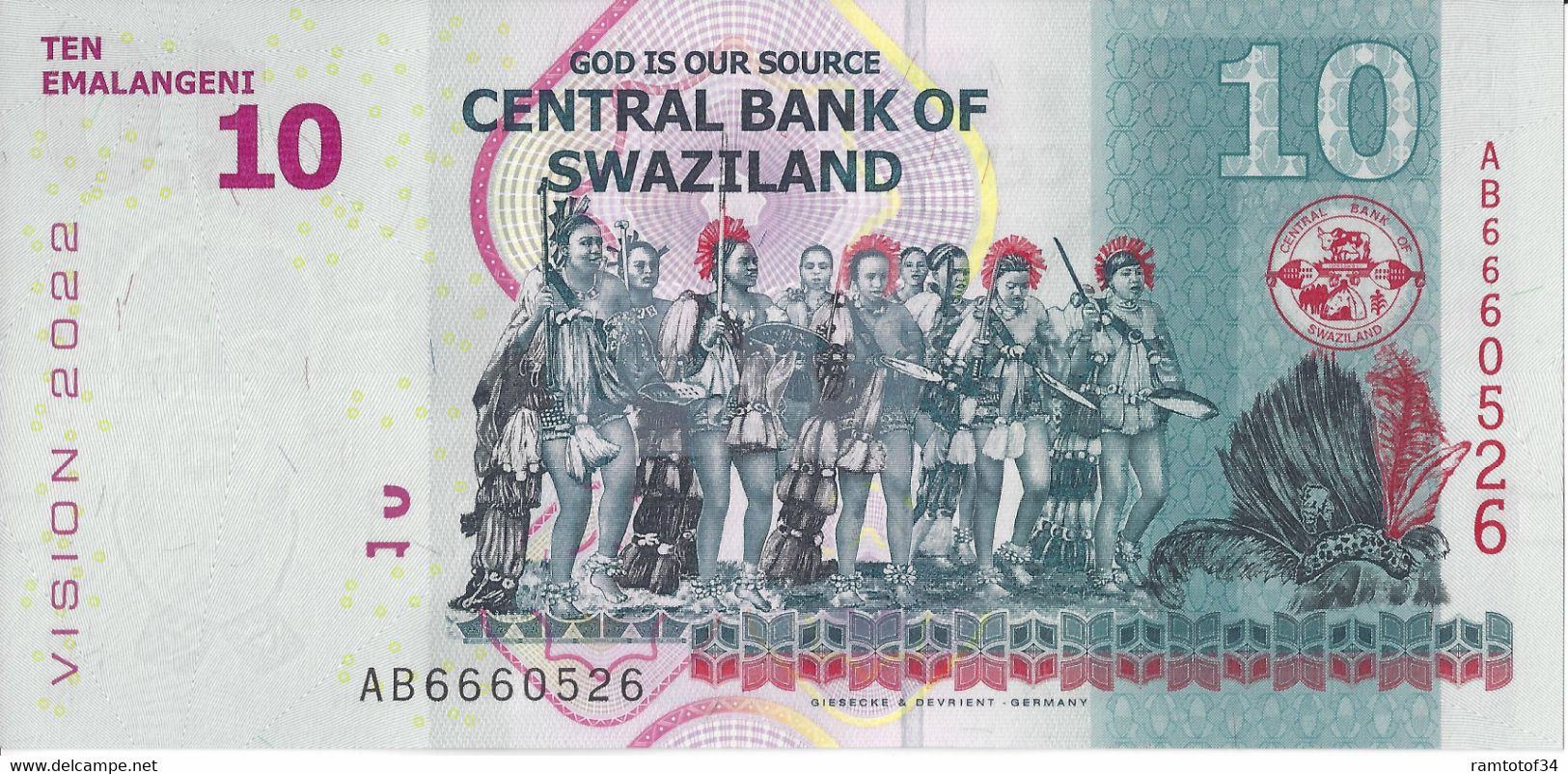 SWAZILAND - 10 Emalangeni (vision 2022) 2015 UNC - Swasiland