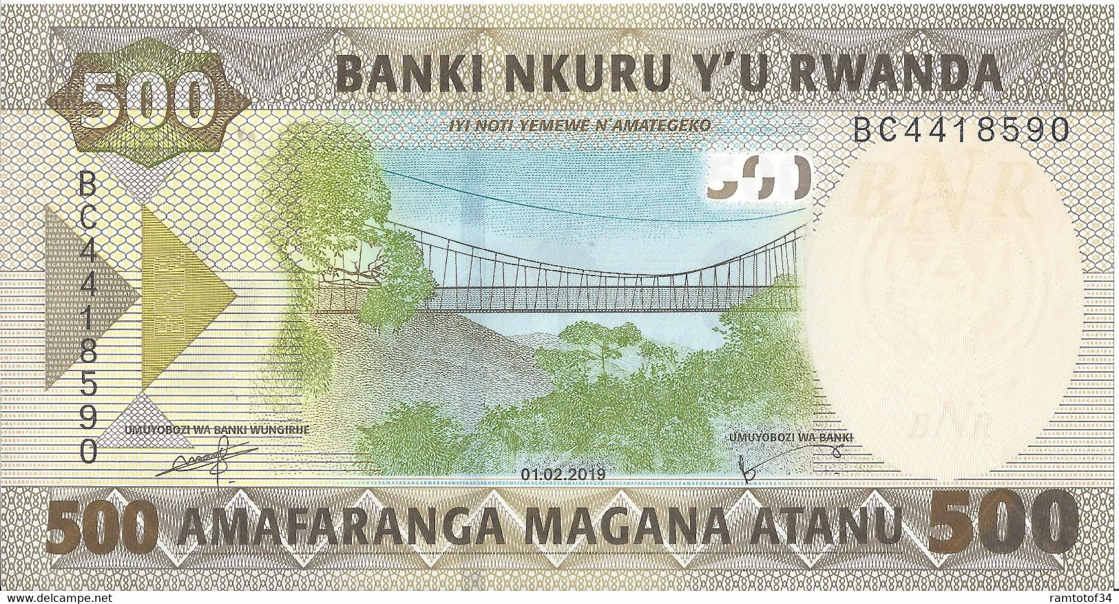 RWANDA - 500 Francs 2019 UNC - Ruanda