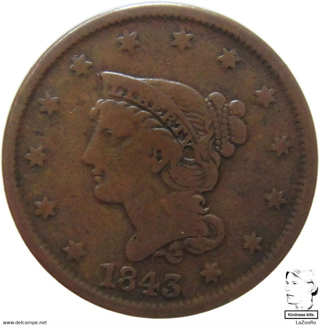 LaZooRo: United States 1 Cent 1843 VF / XF - 1840-1857: Braided Hair