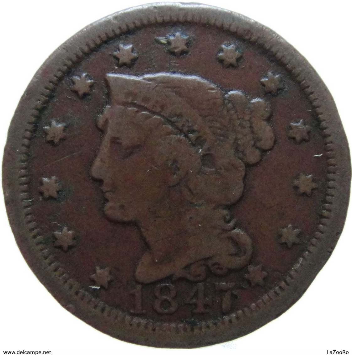 LaZooRo: United States 1 Cent 1847 VF - 1840-1857: Braided Hair (Cheveux Tressés)