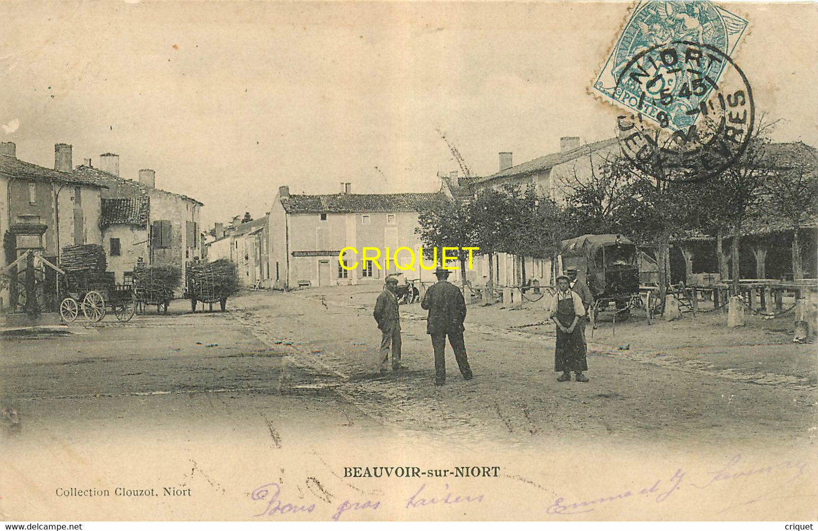 79 Beauvoir Sur Niort, La Place, Charrettes De Fagots, Chariot Bâché ..., Affranchie 1904 - Beauvoir Sur Niort