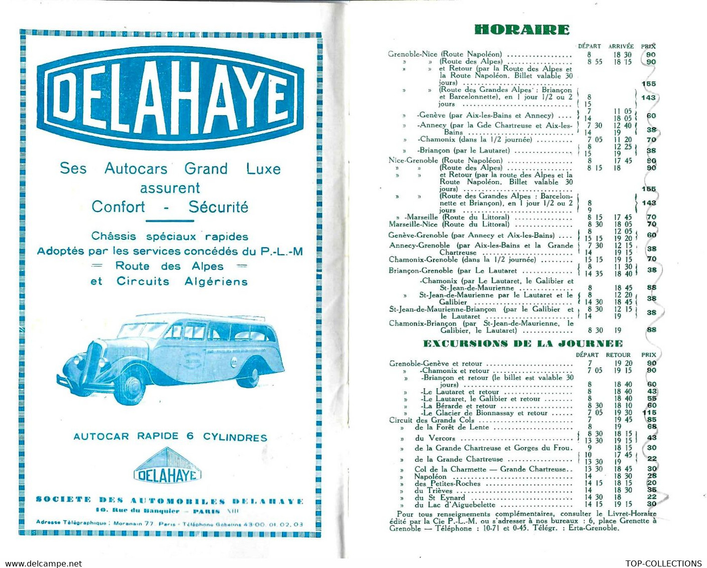 SUPERBE  FASCICULE VOYAGES AUTOCARS P.L.M. 1955 COUVERTURE COULEURS B.E.V.SCANS - Cuadernillos Turísticos