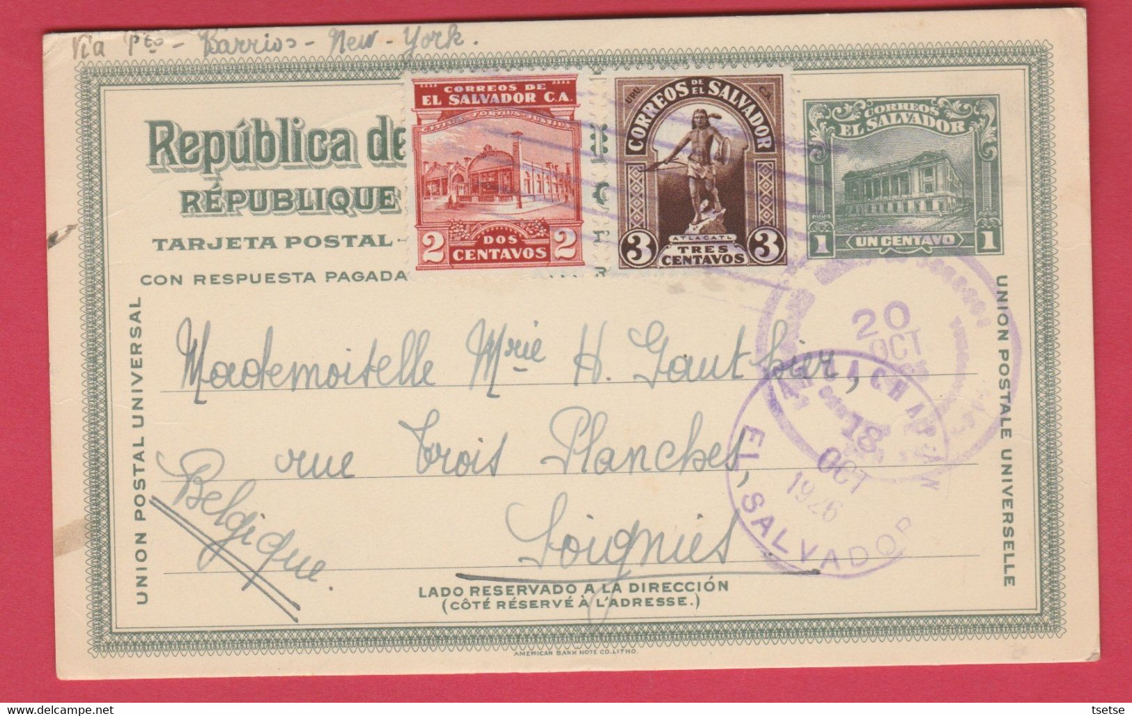 Republica El Salvador ...jolies Oblitérations / Bonitos Matasellos - 1926 ( Voir Verso ) - El Salvador