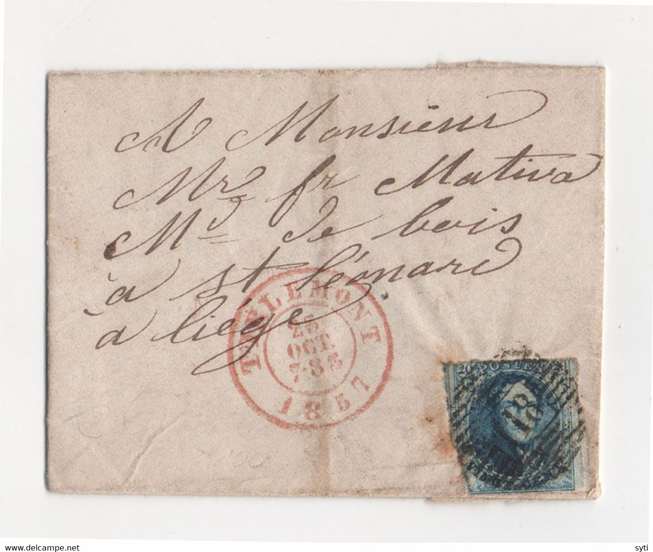 1857 Belgique Lettre TIRLEMONT ( Tienen ) - LIEGE - 1849-1865 Medaillons (Varia)