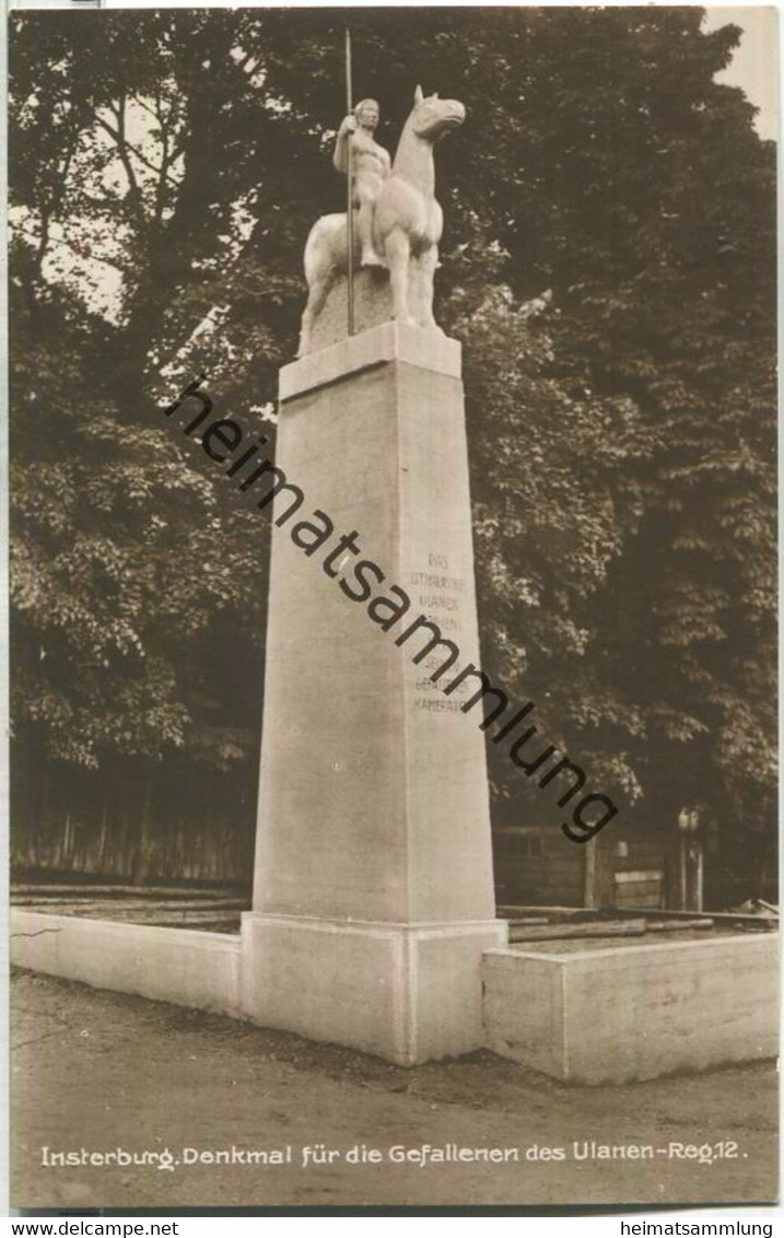 Insterburg - Tschernjachowsk - Denkmal Für Die Gefallenen Des Ulanen-Reg. 12 - Foto-AK 30er Jahre - Ostpreussen