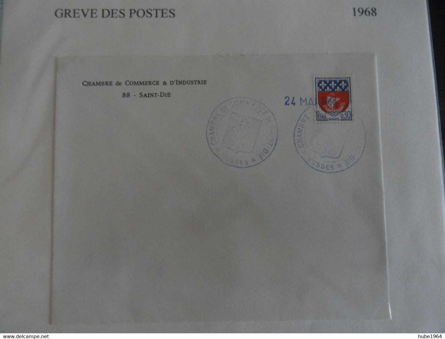 GREVE DES POSTES 1968  PLI OBLITERE PAR LA CHAMBRE DE COMMERCE ET D'INDUSTRIE DE SAINT DIE 24/05/68 - Sonstige & Ohne Zuordnung