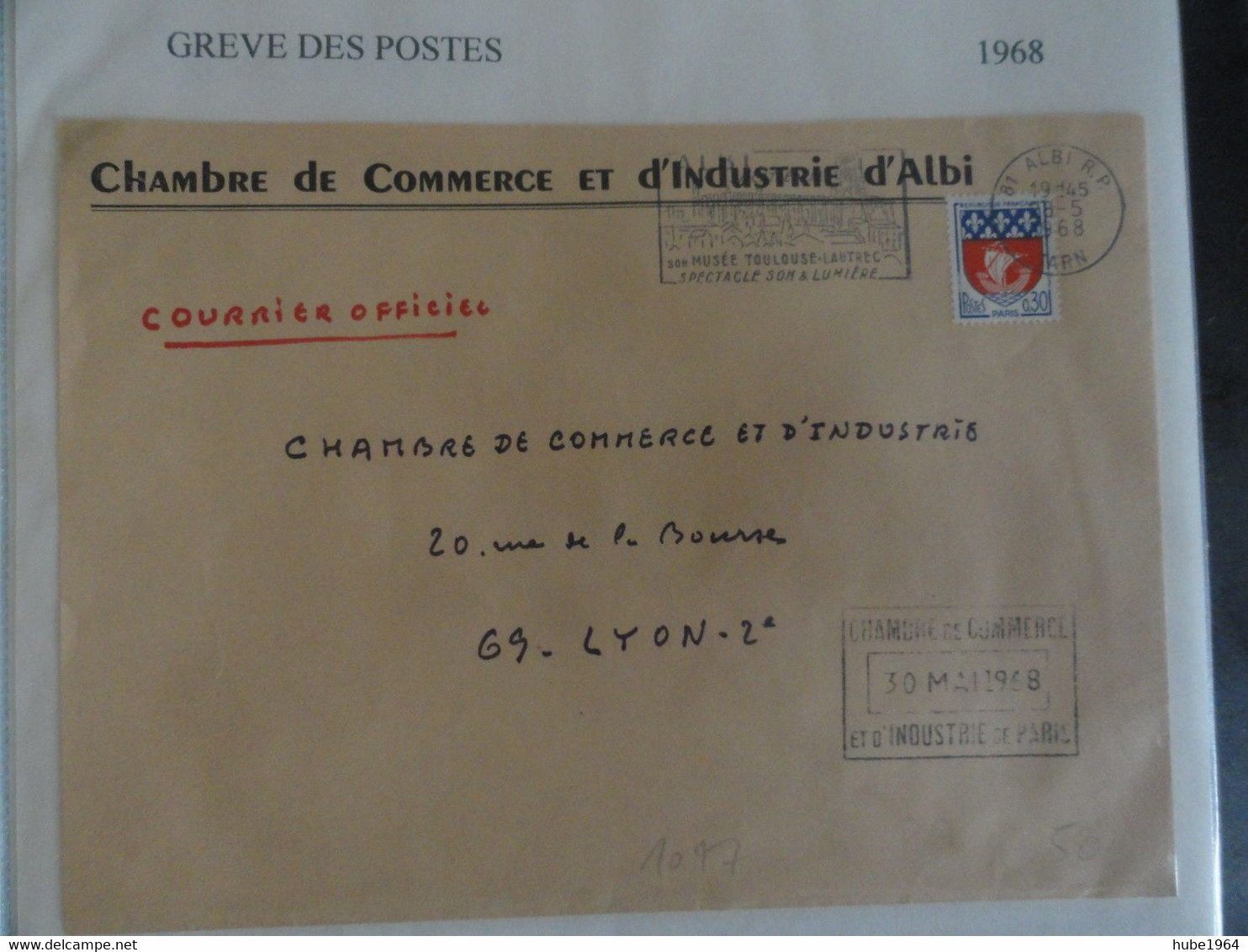 GREVE DES POSTES 1968  PLI OBLITERE PAR LA CHAMBRE DE COMMERCE ET D'INDUSTRIE DE PARIS 30/05/68 AU DEPART D'ALBI - Other & Unclassified