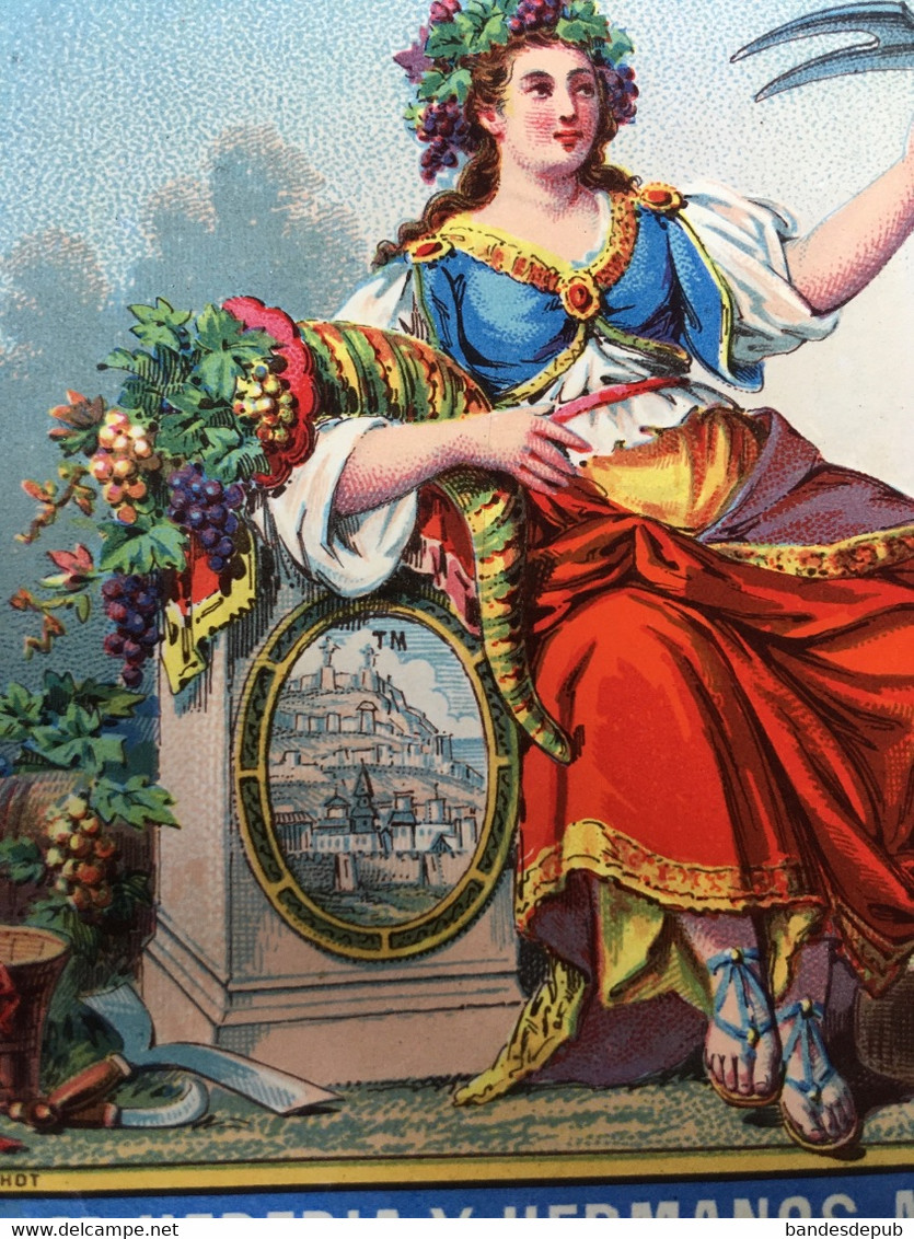 TRES RARE Etiquette De Luxe Pichot Editeur Paris Espagne HEREDIA Y HERMANOS MALAGA  Femme Vin Vigne Raison Tonneau - Alcools & Spiritueux