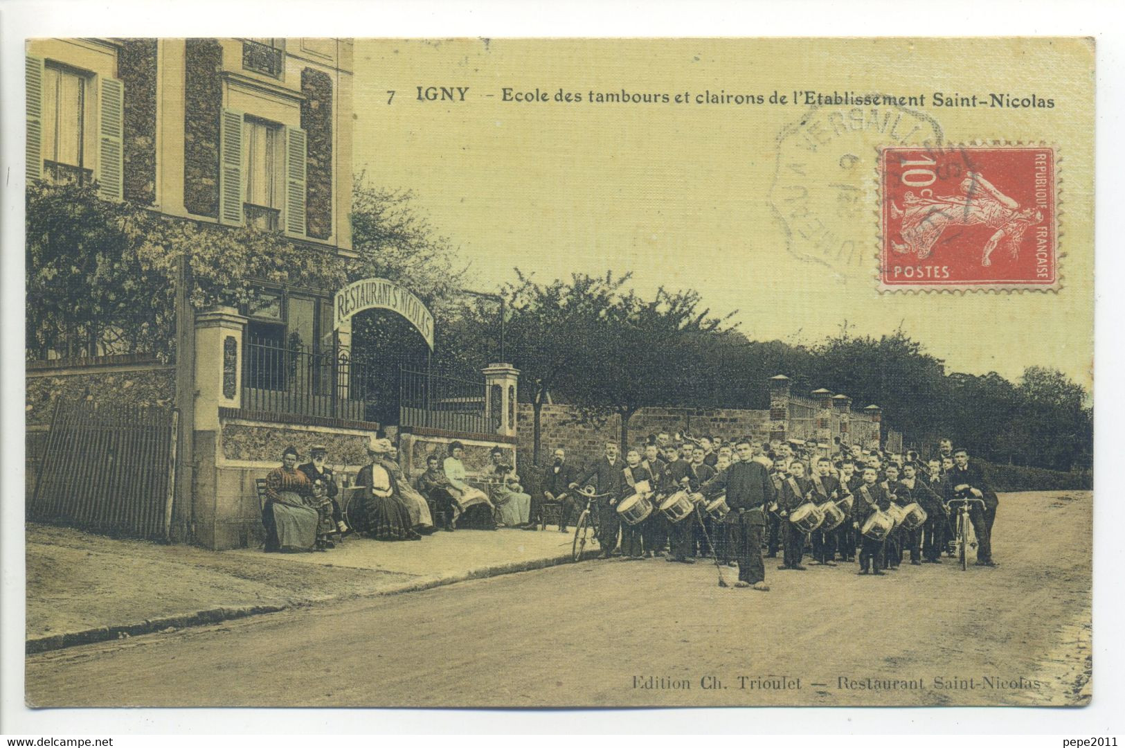 CPA 91 Essonne - IGNY - École Tambours Et Clairons Institution Restaurant St NICOLAS - Belle Animation, Cachet Convoyeur - Igny