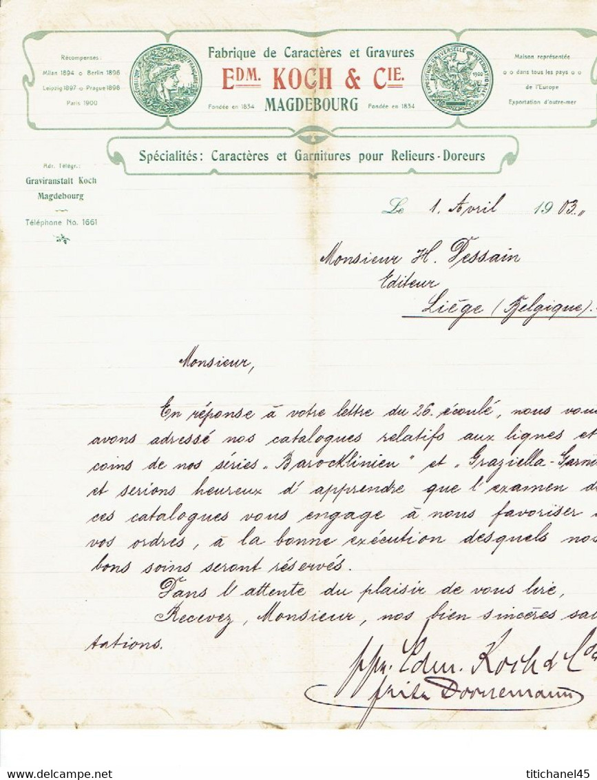 Brief 1903 - MAGDEBOURG - Edm. KOCH & Cie - Schriftgisserei - Fonderie De Caractères Et Gravures - Druck & Papierwaren