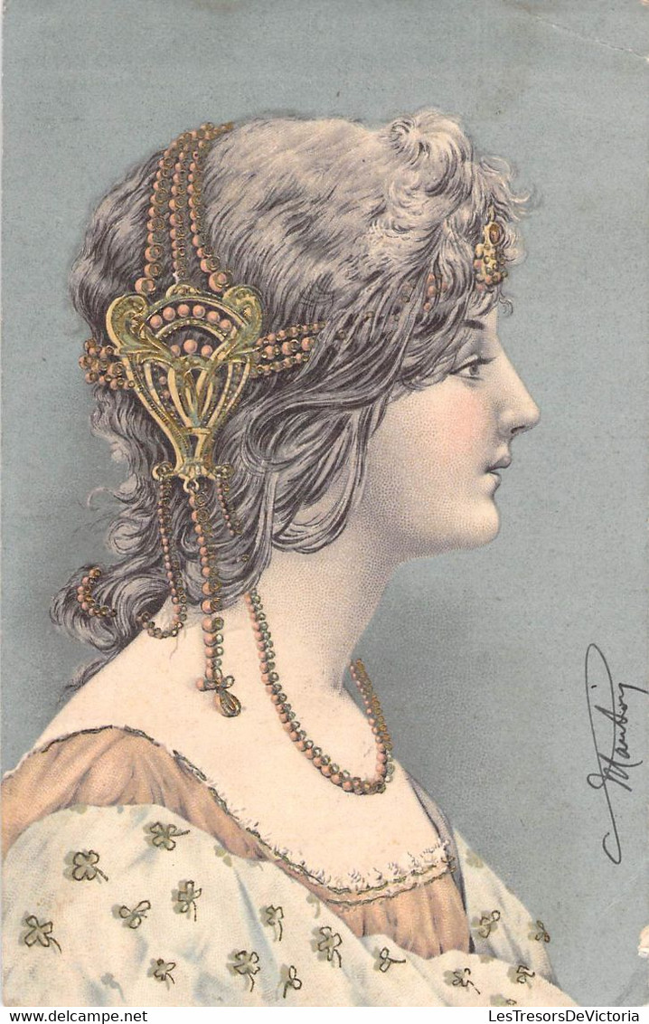 CPA Illustrateur Non Signé - Portrait Profil De Femme - Art Nouveau - Coiffure Art Nouveau Headdress - Dos Simple - 1900-1949