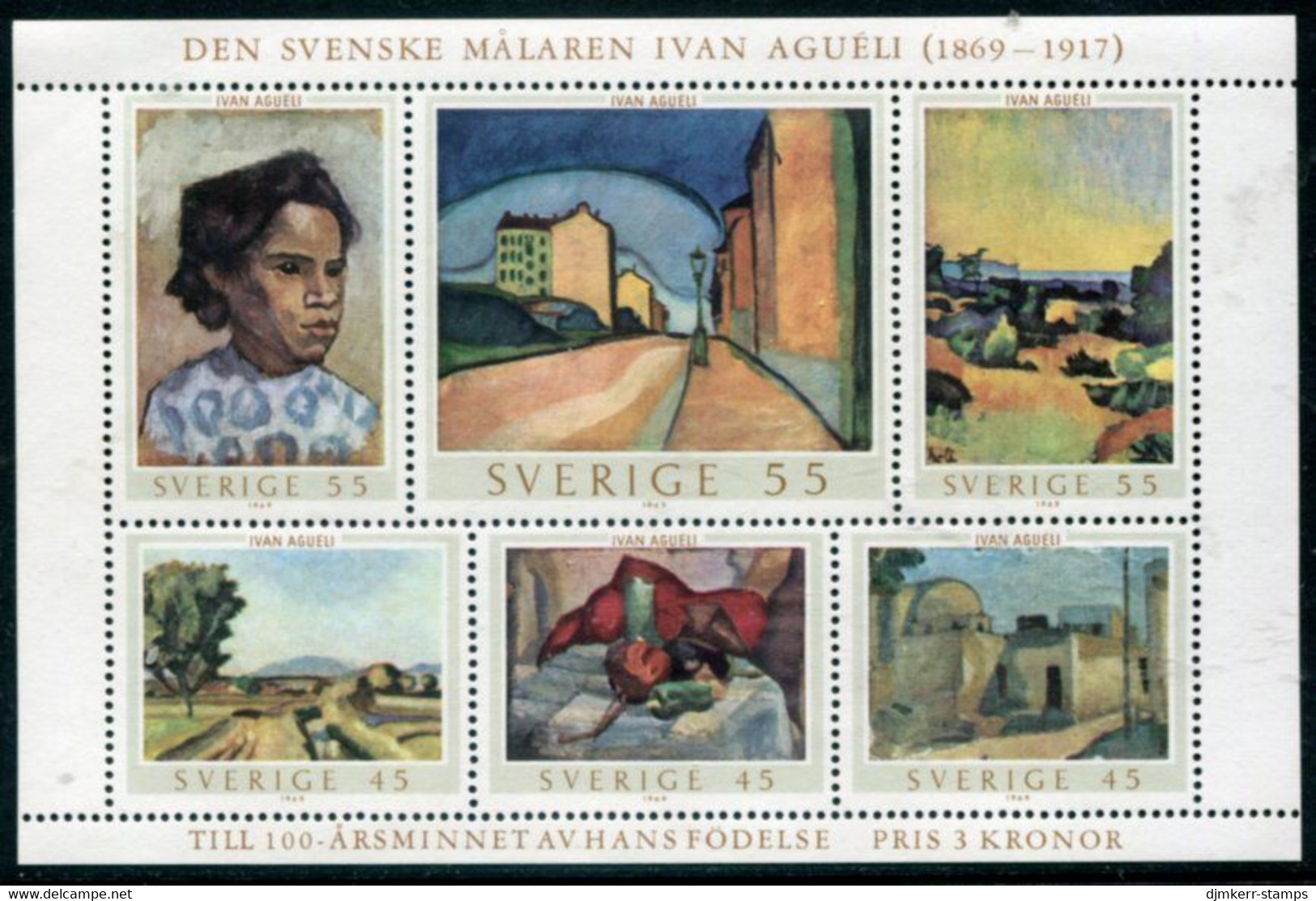 SWEDEN 1969 Agueli Birth Centenary Block MNH / **.  Michel Block 1 - Ungebraucht