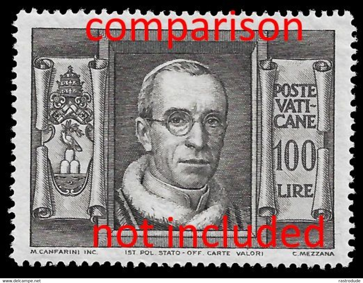 VATICAN CITY - 1948 VERY RARE PROOF / PROVE 100L (Sassone 131) NOT ISSUED COLOR - POPE PIUS XII - Unused Stamps