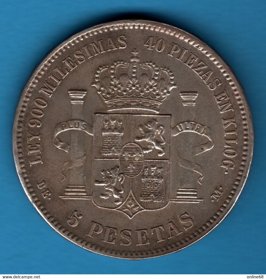 ESPANA 5 PESETAS 1876 KM# 671  ALFONSO XII REY DE ESPAÑA  Argent Silver - First Minting