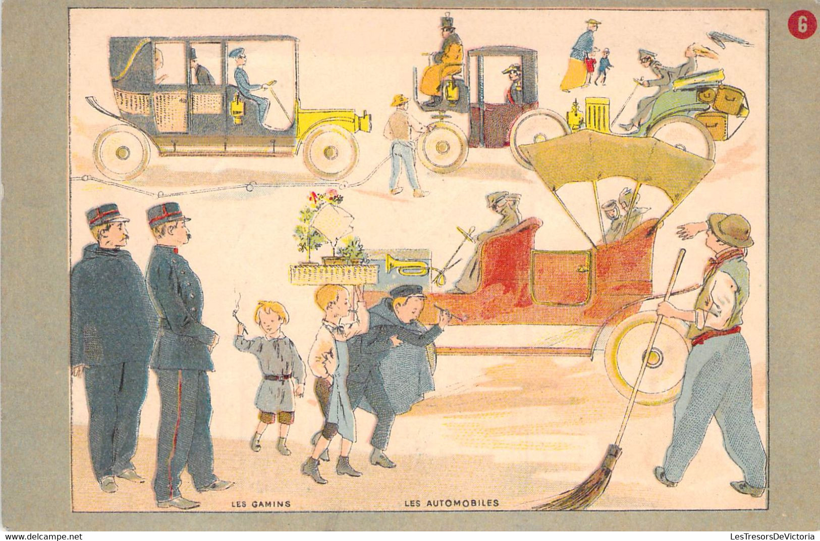 CPA Illustrateur Les Gamins - Les Automobiles - Balayeurs - Gendarmes - Voitures Anciennes - 1900-1949