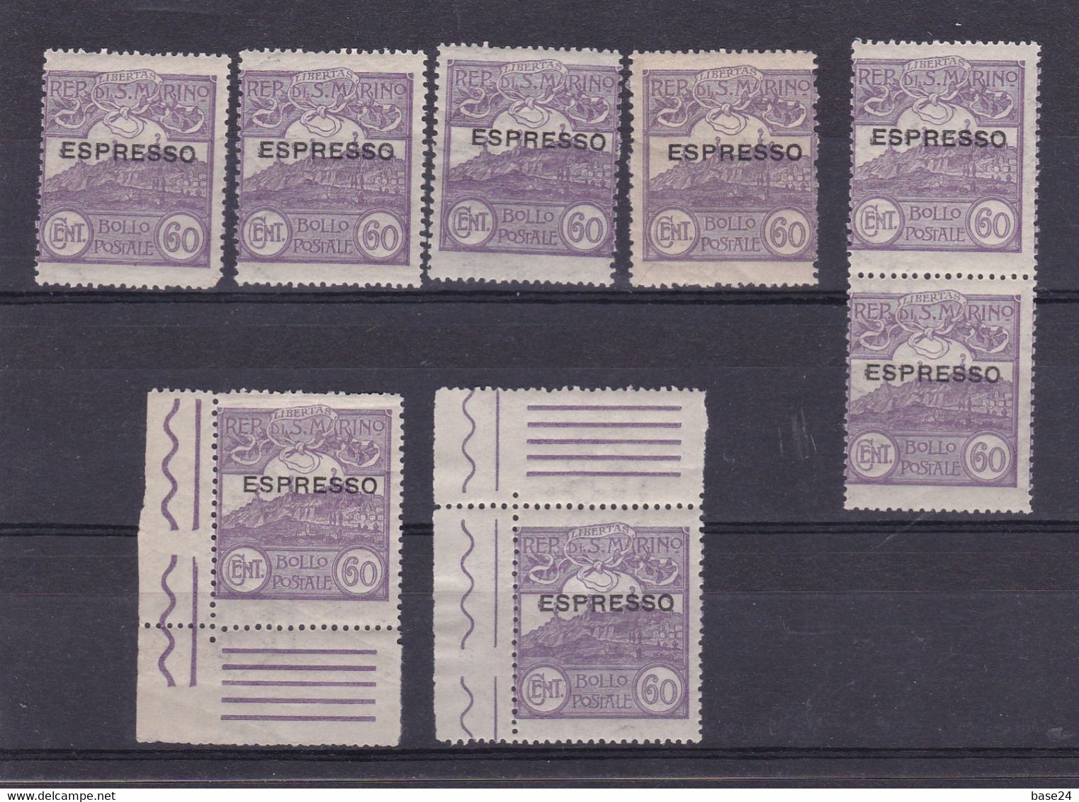 1923 San Marino Saint Marin ESPRESSO SOPRASTAMPATO 8 Valori Del 60L Violetto N.2 MNH** Express - Francobolli Per Espresso