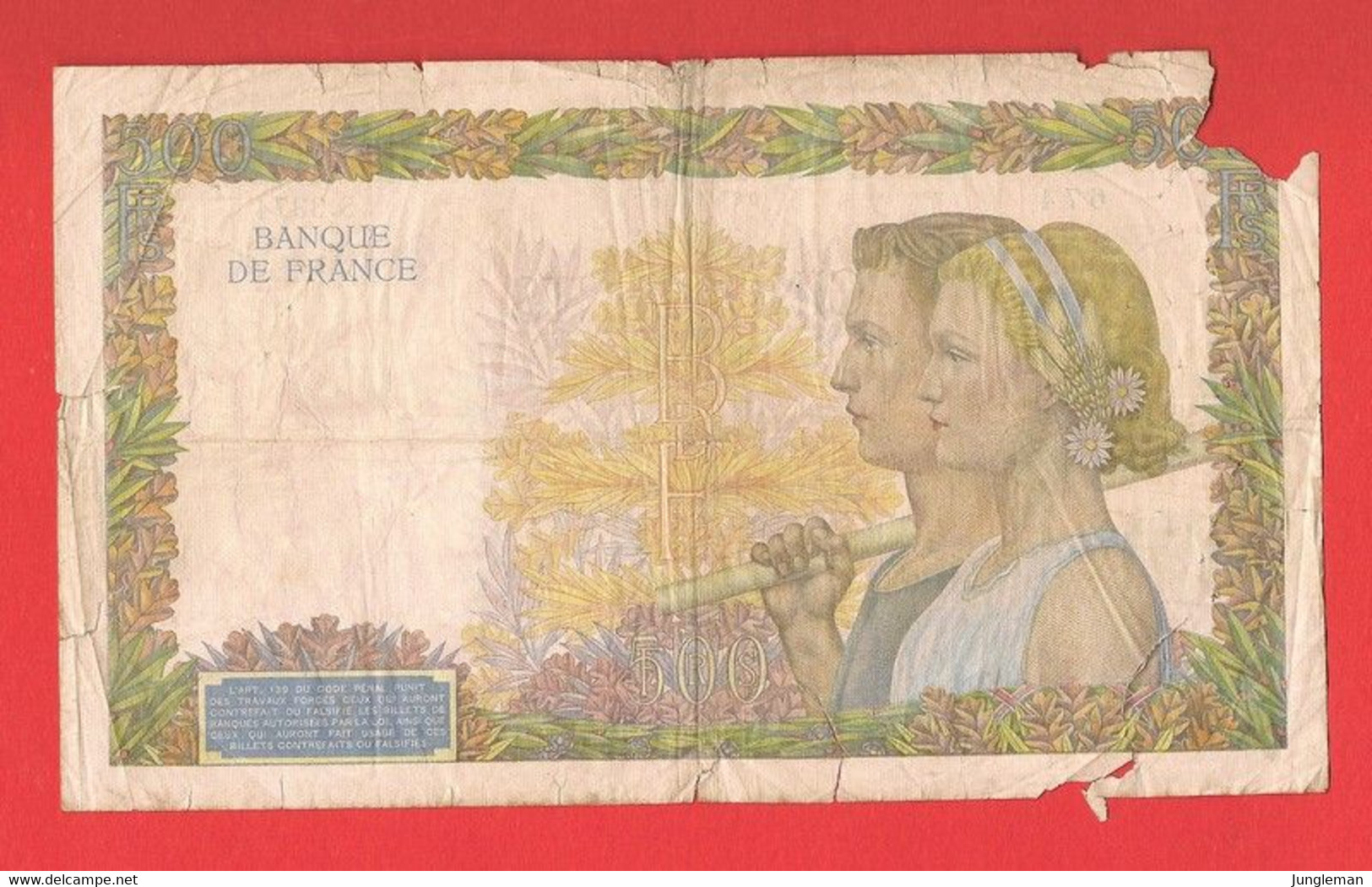 500 Francs LA PAIX - S.3374 N° 674 - 31 Juillet 1941 - Plis, Déchirures Et Manque De Papier - 500 F 1940-1944 ''La Paix''