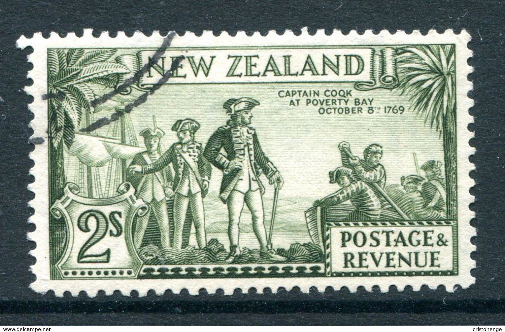 New Zealand 1936-42 Pictorials - Mult. Wmk. - 2/- Captain Cook - P.13-14 X 13½ - ERROR - Captain COQK Used (SG 589a) - Usati