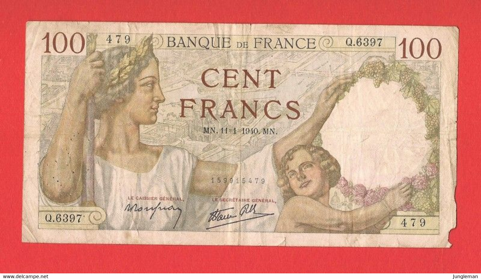 100 Francs Sully - Q.6397 N° 479 - 11 Janvier 1940 - Plis, Déchirures, Petit Manque De Papier - 100 F 1939-1942 ''Sully''