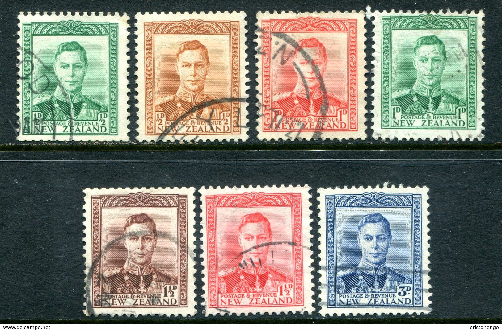 New Zealand 1938-44 King George VI Definitives Set Used (SG 603-609) - Usati