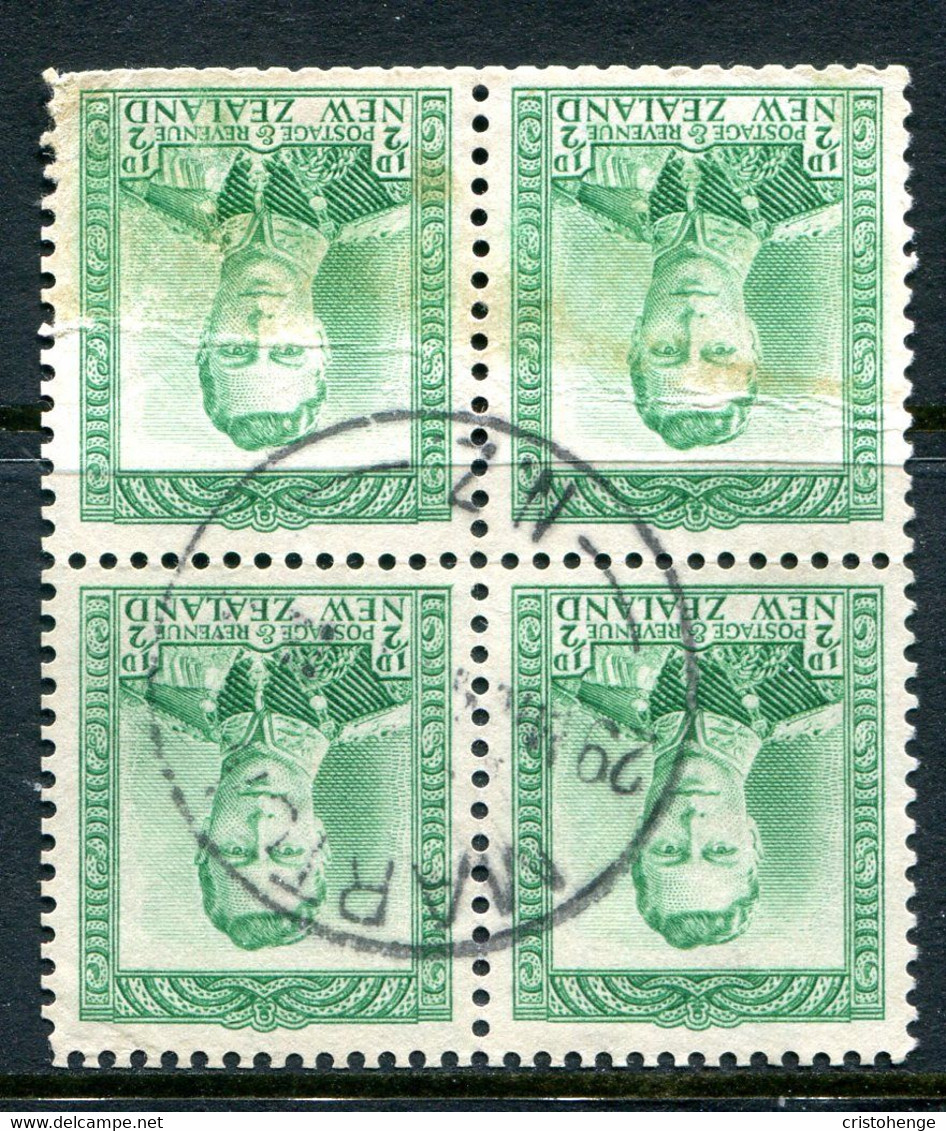 New Zealand 1938-44 King George VI Definitives - ½d Green - Wmk. Inverted - Block Used (SG 603w) - Usati