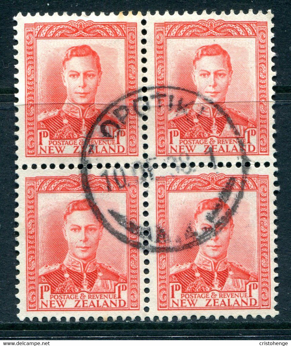 New Zealand 1938-44 King George VI Definitives - 1d Scarlet Block Used (SG 605) - Usati