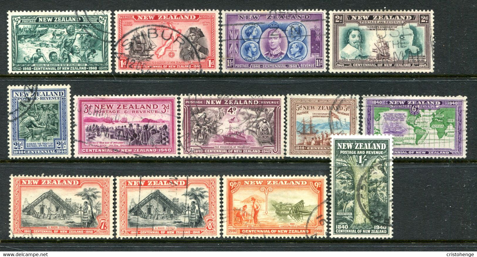 New Zealand 1940 Centenary Of Proclamation Of British Sovereignty Set Used (SG 613-625) - Usati