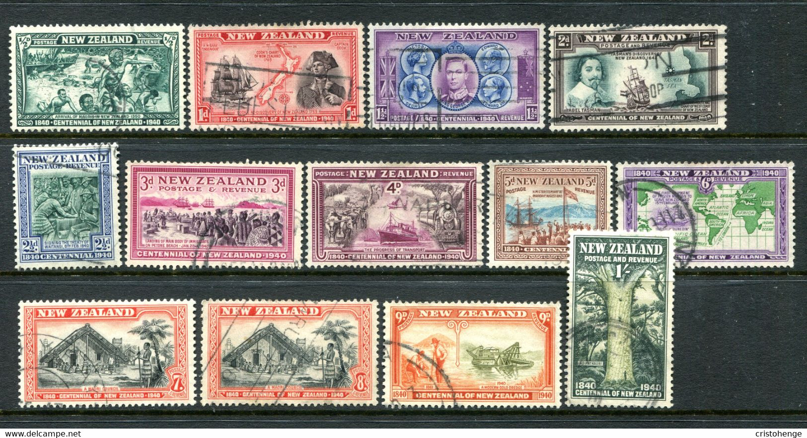 New Zealand 1940 Centenary Of Proclamation Of British Sovereignty Set Used (SG 613-625) - Usati