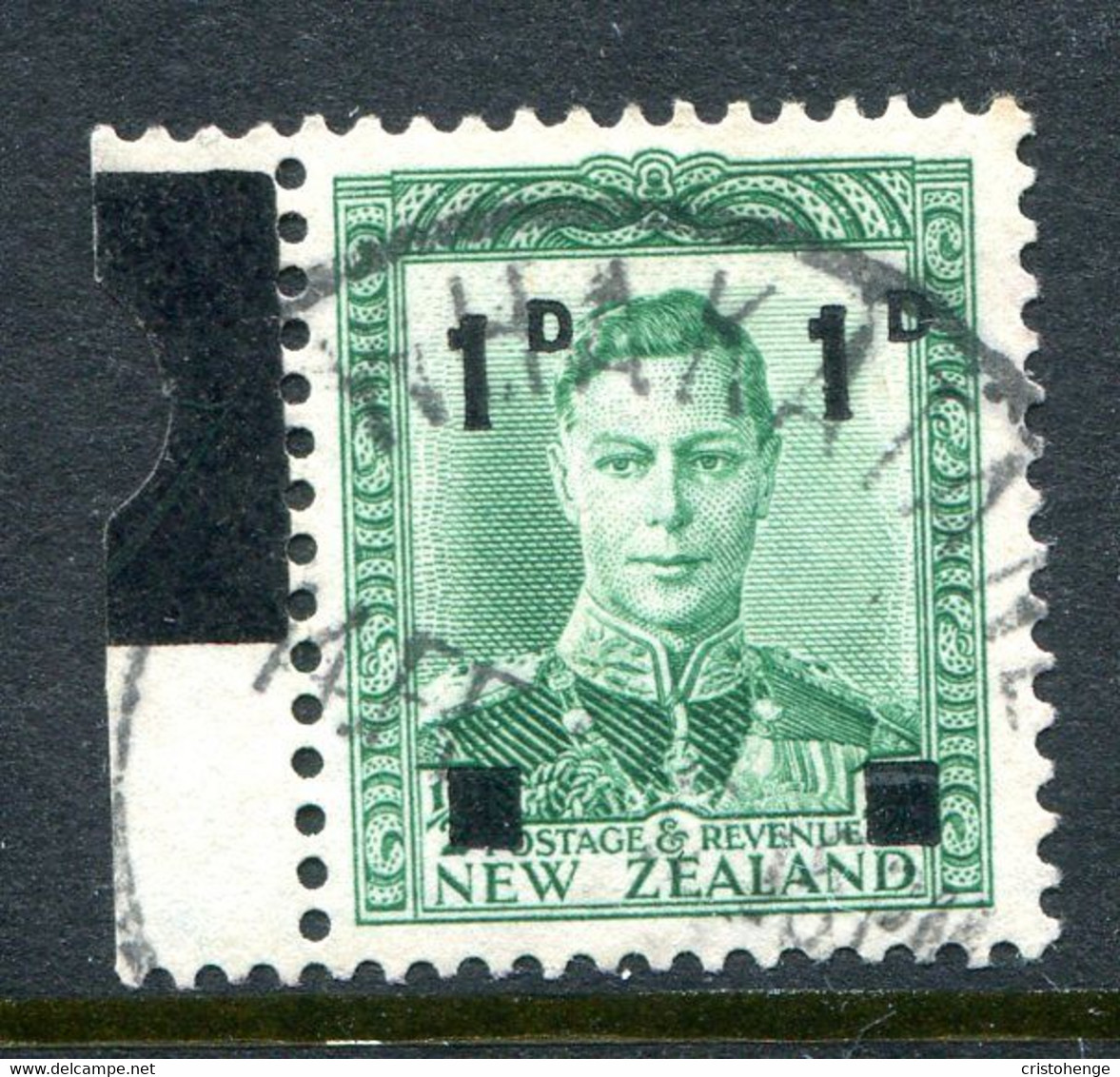 New Zealand 1941 KGVI Surcharges 1d On ½d Green - Plate Number Blocked Out Used (SG 628 Variety) - Used Stamps