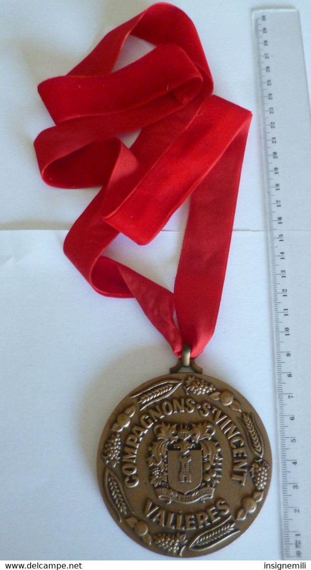 MEDAILLE  COMPAGNONS  ST VINCENT VALLERES , En Touraine - Confrérie Des Vignerons - En Bronze - Graveur J.BALME - Professionnels / De Société