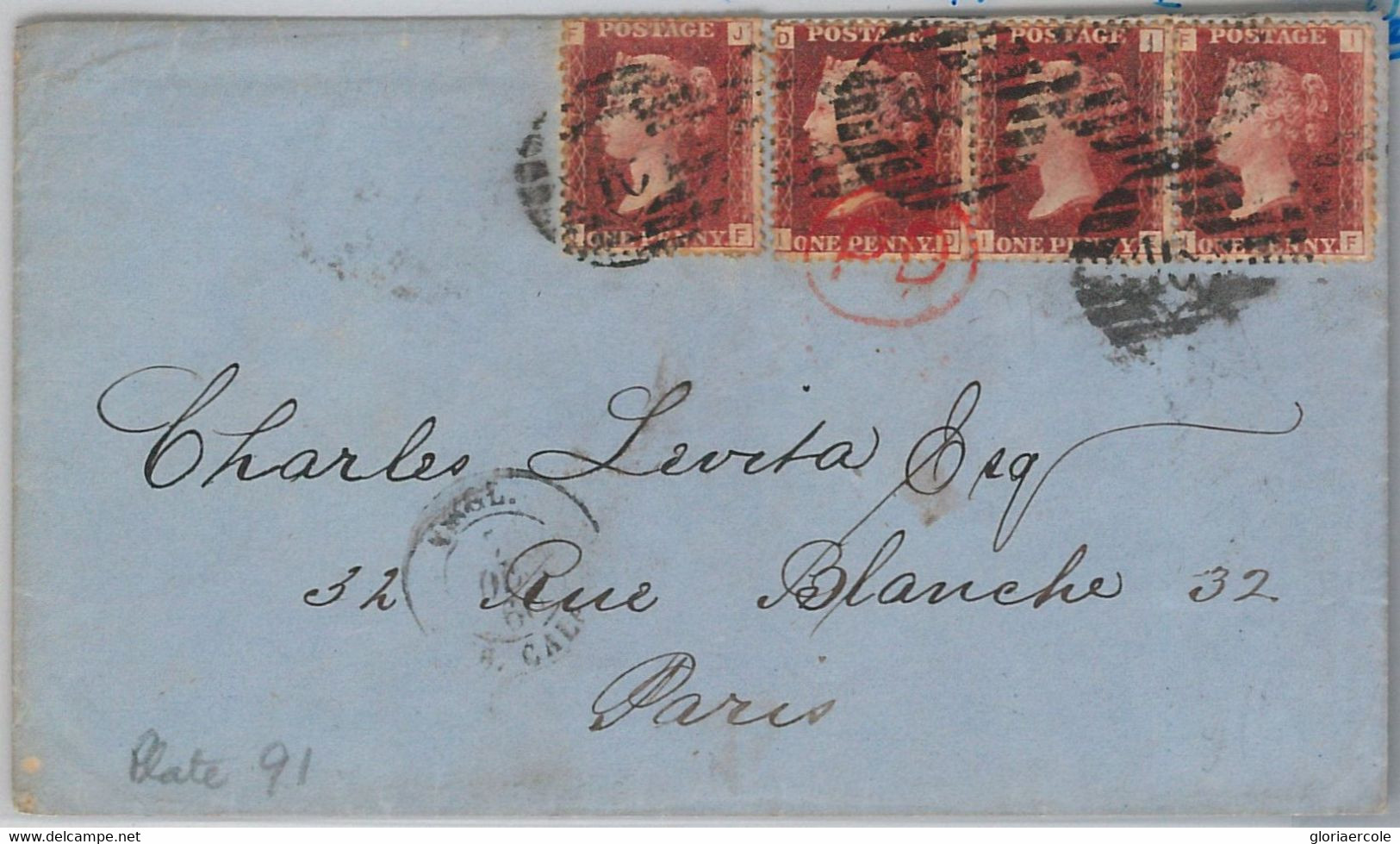 50705 - GB -  POSTAL HISTORY -  COVER To PARIS  Red Penny  1866 -- NICE! - Covers & Documents