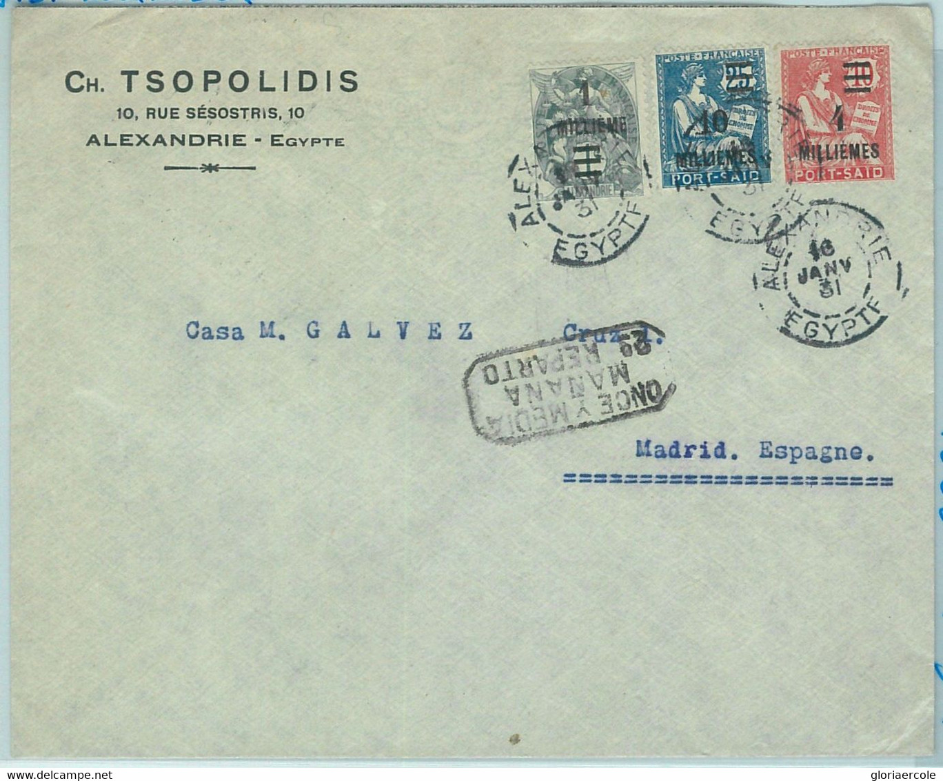 68798 - PORT SAID + ALEXANDRIE - Postal History -   COVER  To SPAIN   1915 - Other & Unclassified