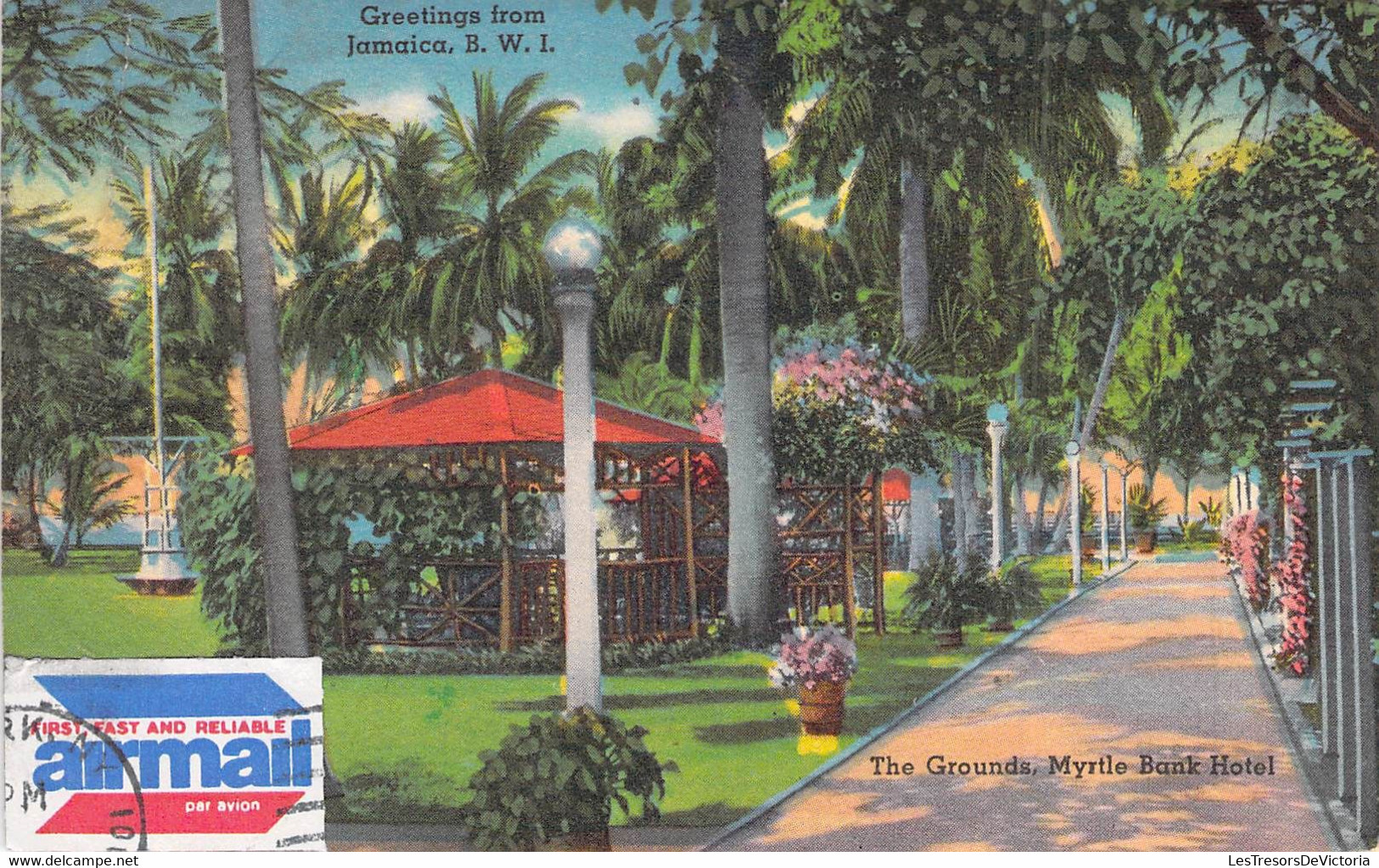 CPA Greetings From Jamaica - The Grounds Myrtle Bank Hotel - Air Mail - A Favorite Location For Afternoon Tea - Giamaica