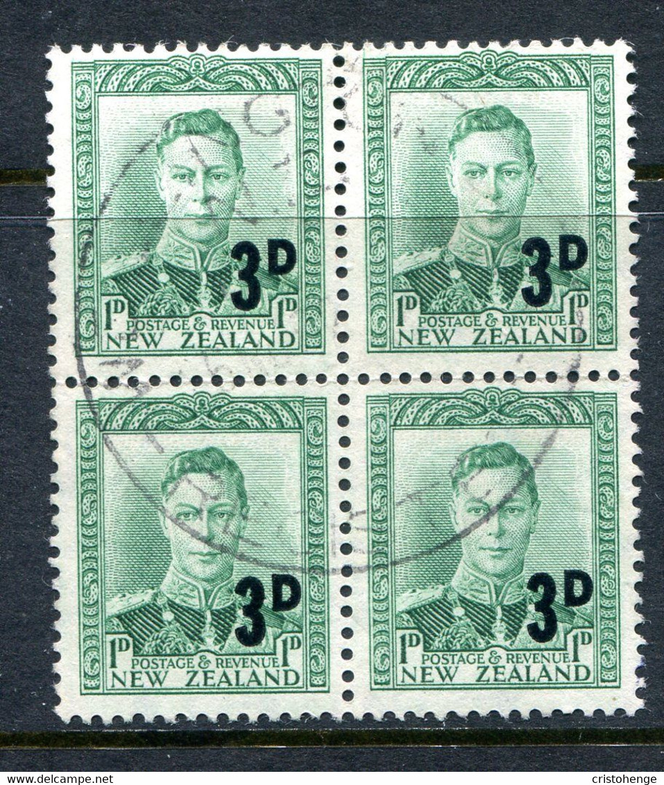 New Zealand 1952-53 King George VI Surcharges - 3d On 1d Green Block Used (SG 713) - Used Stamps