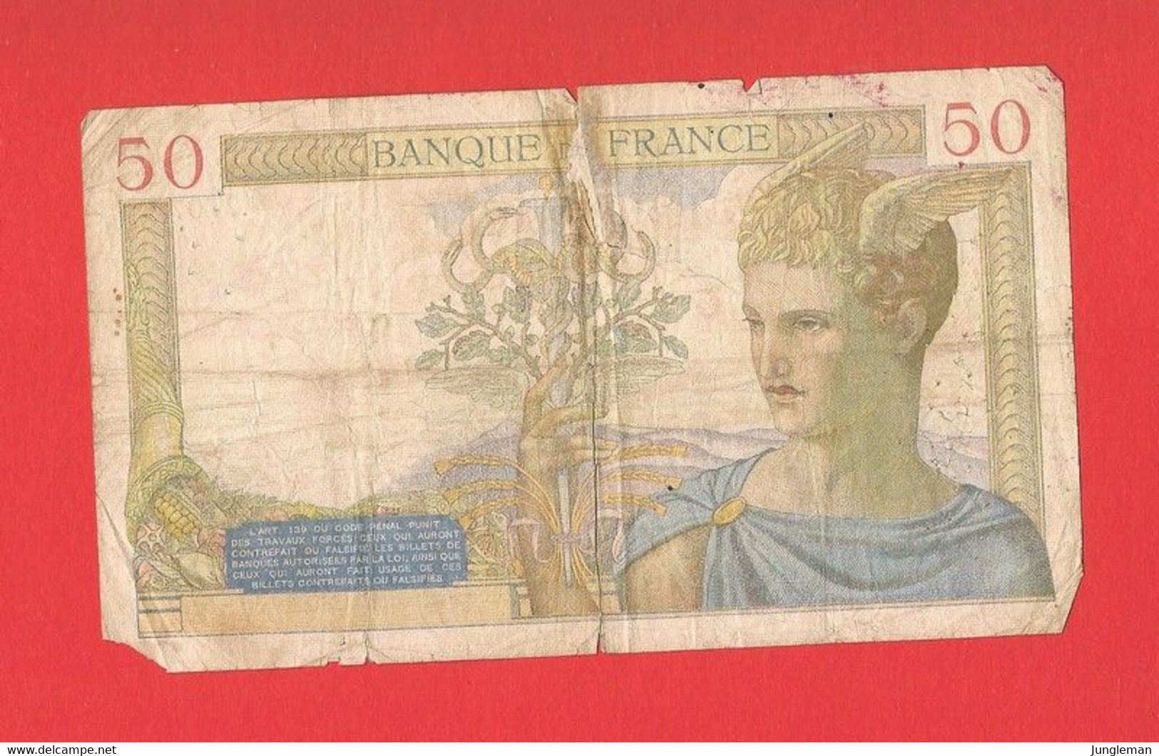 50 Francs Cérès - T.7707 N° 718 - 17 Mars 1938 - Plis, Déchirures, Trous D'épingle, Avec Petit Manque De Papier - 50 F 1934-1940 ''Cérès''