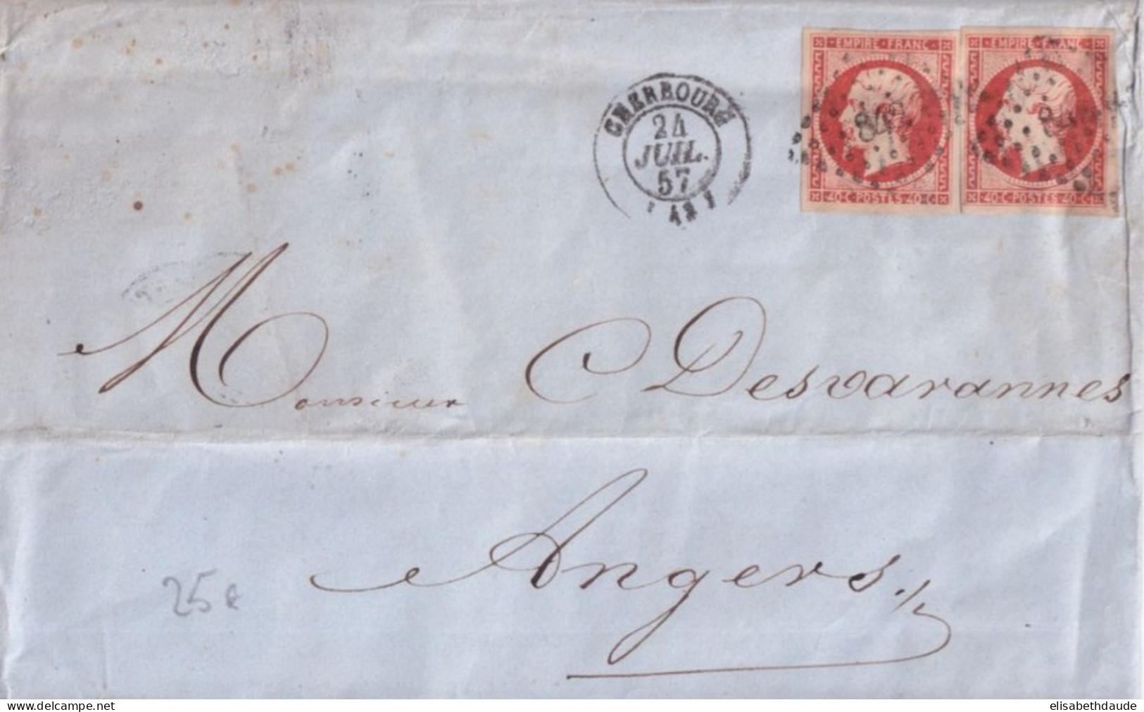 1857 - 40c EMPIRE X 2 ! Sur LETTRE 3° ECH ! De CHERBOURG (MANCHE) - 1853-1860 Napoleon III