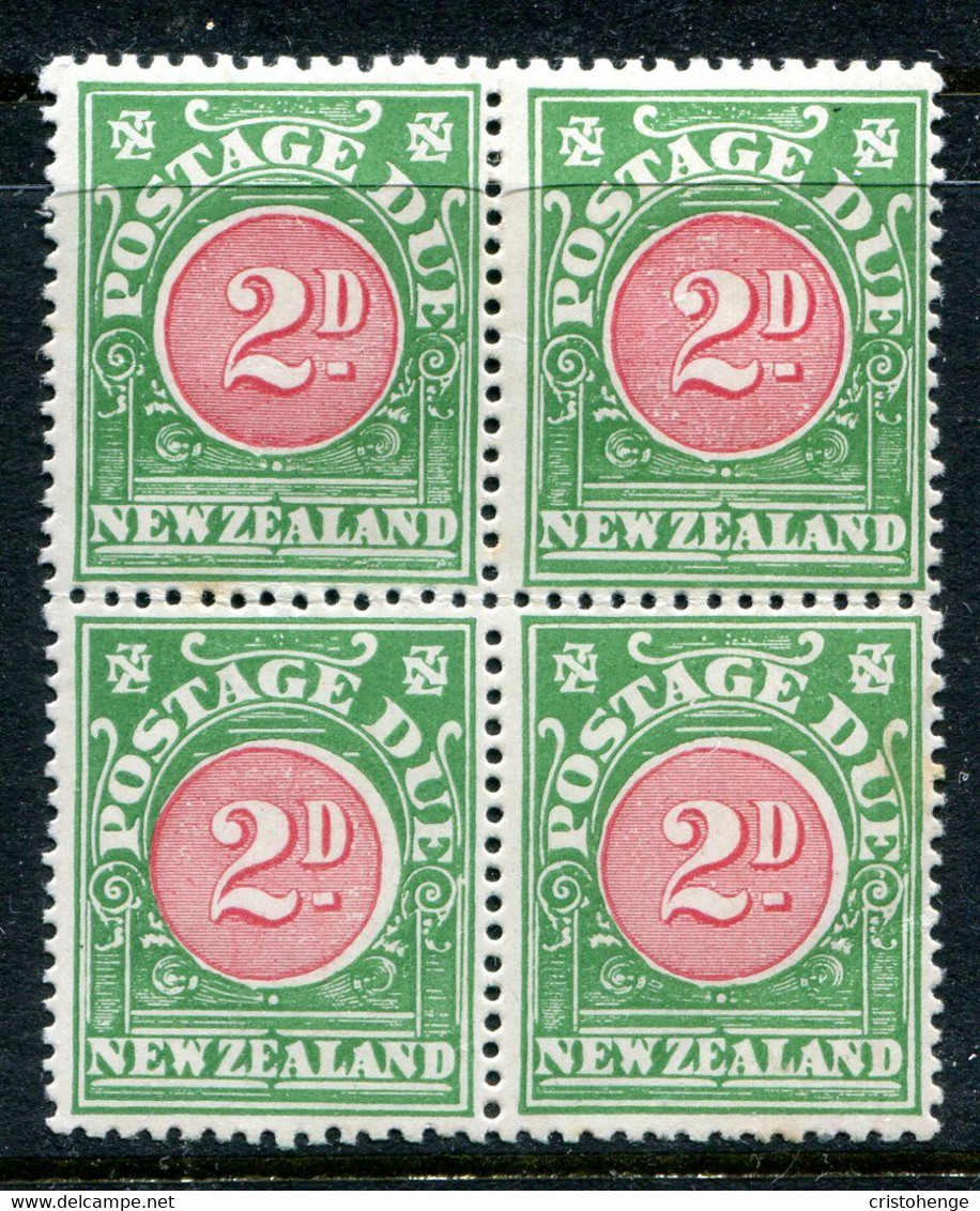 New Zealand 1925 Postage Dues - NZ & Star Litho. - P.14 X 15 - 2d Carmine & Green Block HM (SG D28) - Postage Due