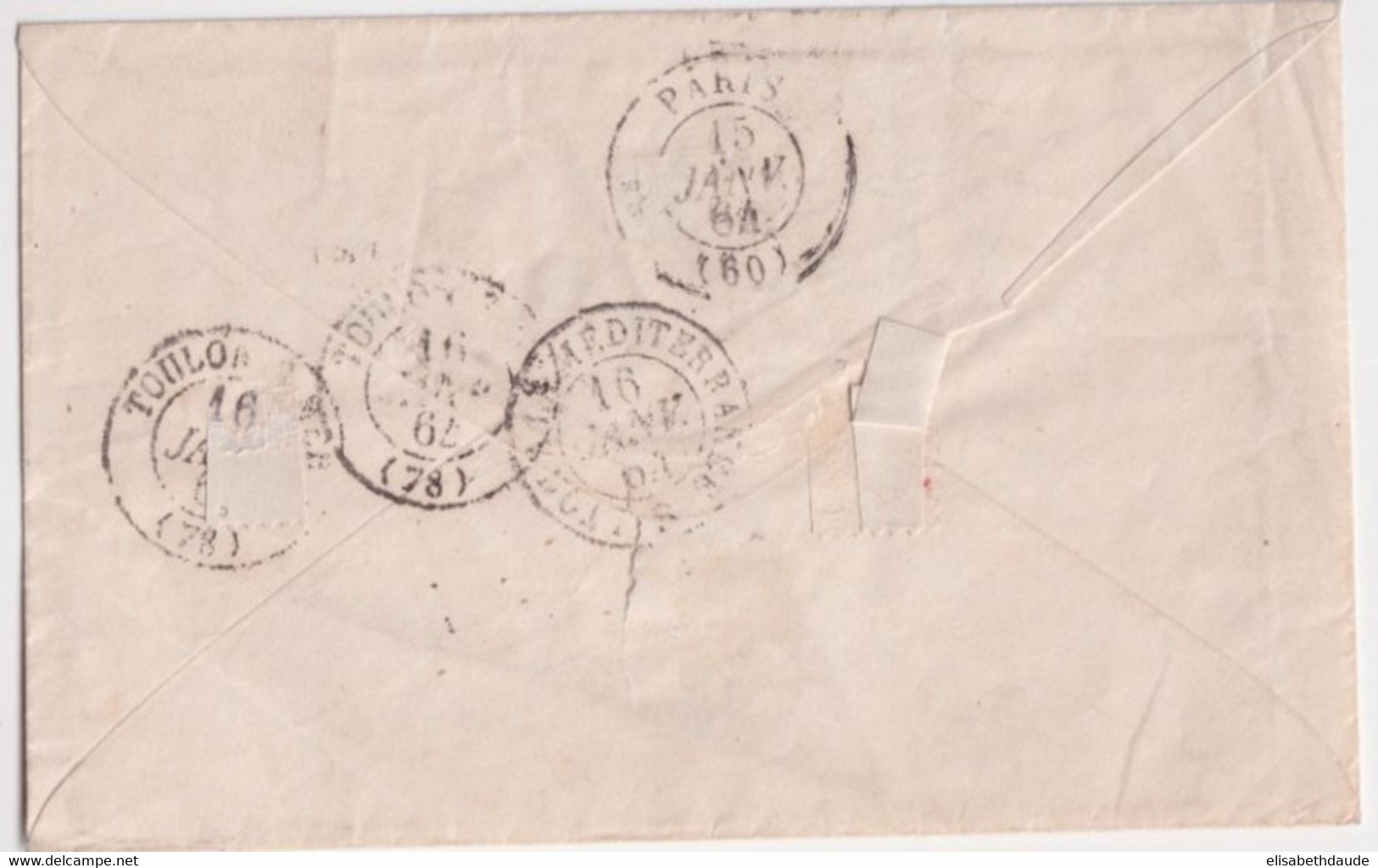 1863 - CORPS EXPEDITIONNAIRE DU MEXIQUE ! - ENVELOPPE Avec TAXE TAMPON 30 => TOULON (VAR) - Army Postmarks (before 1900)